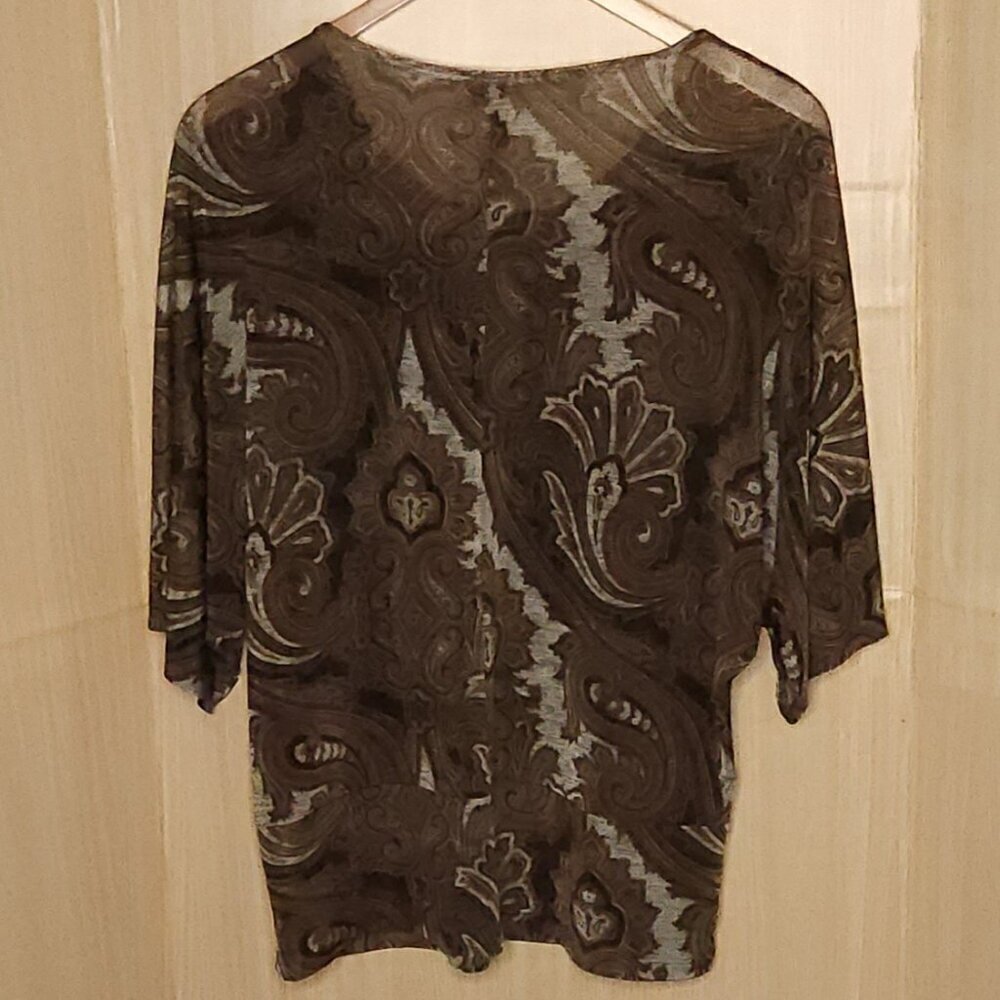 Olivia Page Black Brown Paisley Semi Sheer Stretchy Batwing Top 1X